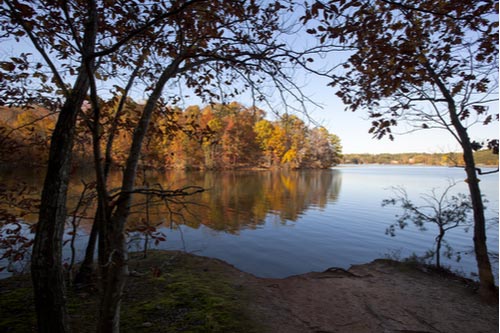 scenic autumn view on Lake Norman, bordering Lincoln County in North Carolina