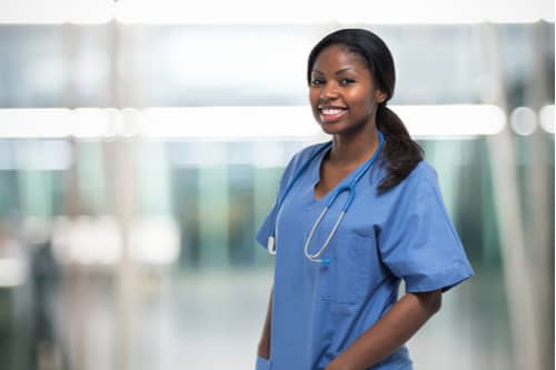 PoSmiling nurse, concept of work hazards for nurses