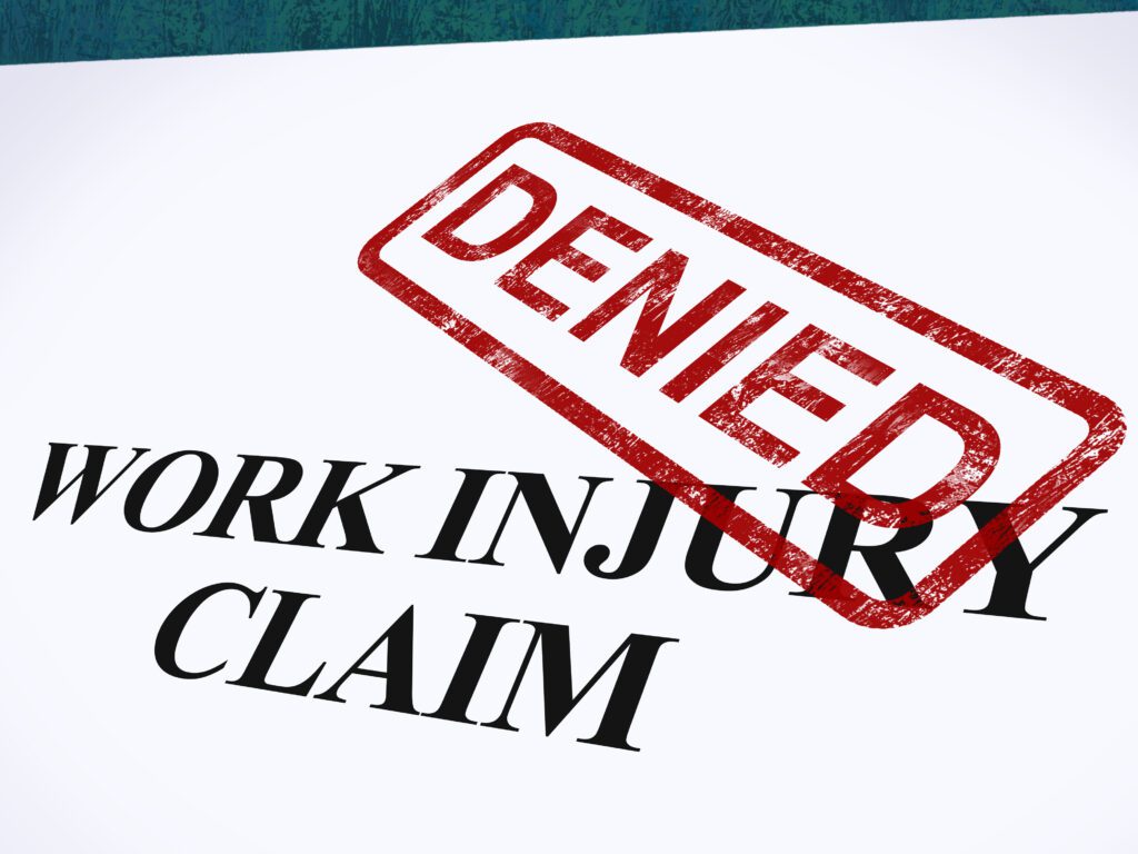 Denied workers’ compensation claim document representing disputed or rejected workplace injury benefits.
