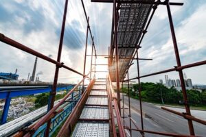 Silhouette of scaffolding in the construction site
