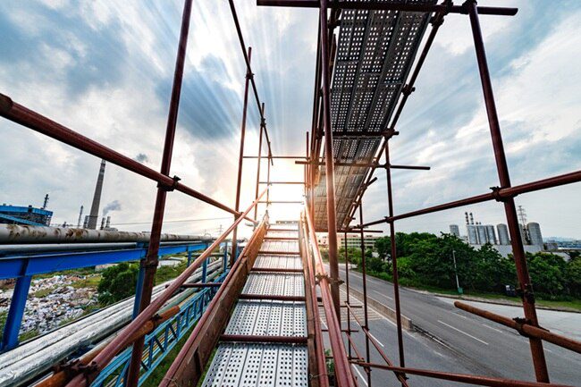 Silhouette of scaffolding in the construction site